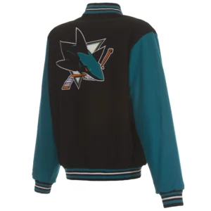 Alternative view of San Jose Sharks Logos Reversible Black/Teal Full Wool Two Tone Varsity Jacket