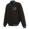 San Jose Sharks Logos Reversible Black/Teal Full Wool Two Tone Varsity Jacket - Image 3