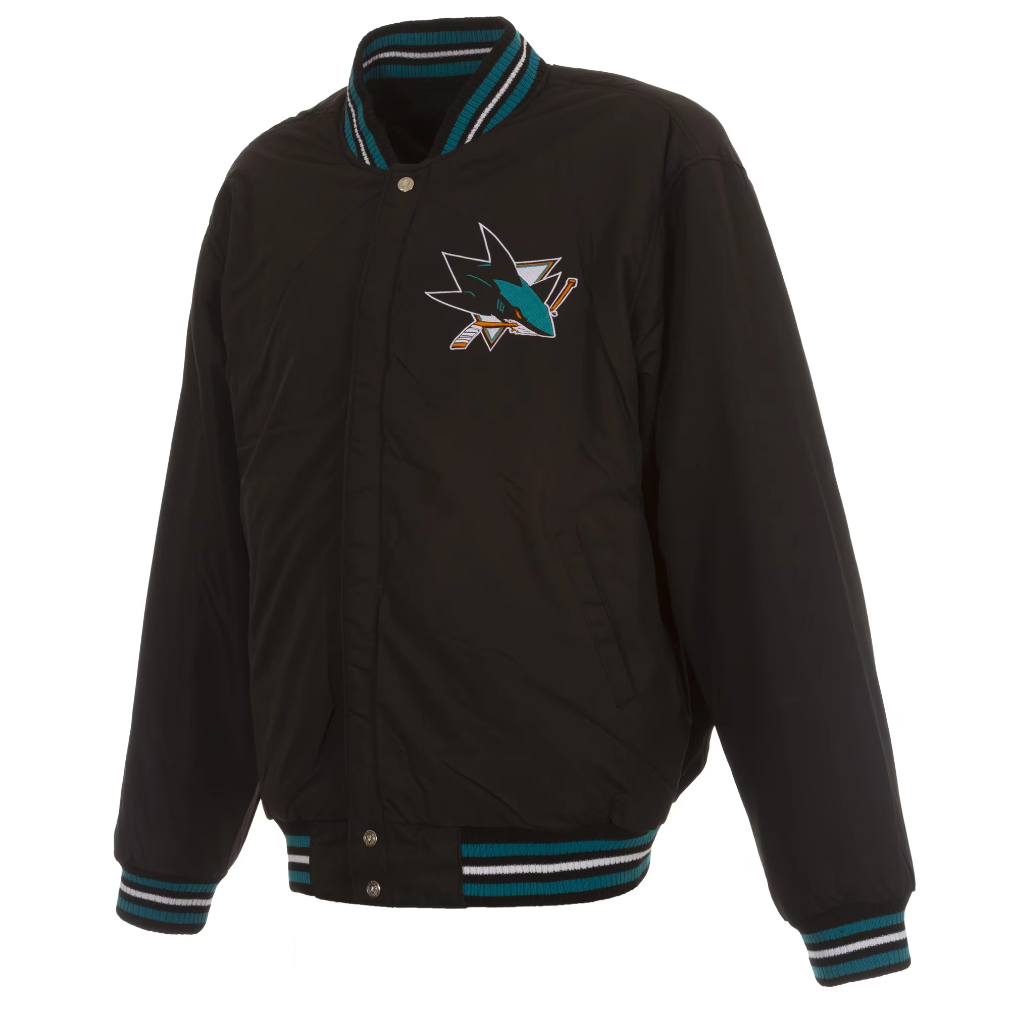 San Jose Sharks Logos Reversible Black/Teal Full Wool Two Tone Varsity Jacket - Image 3