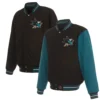 San Jose Sharks Logos Reversible Black/Teal Full Wool Two Tone Varsity Jacket - Image 4