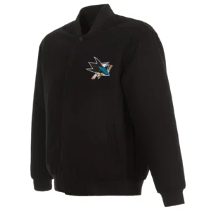 San Jose Sharks Logo Black Reversible Full Wool One Color Varsity Jacket