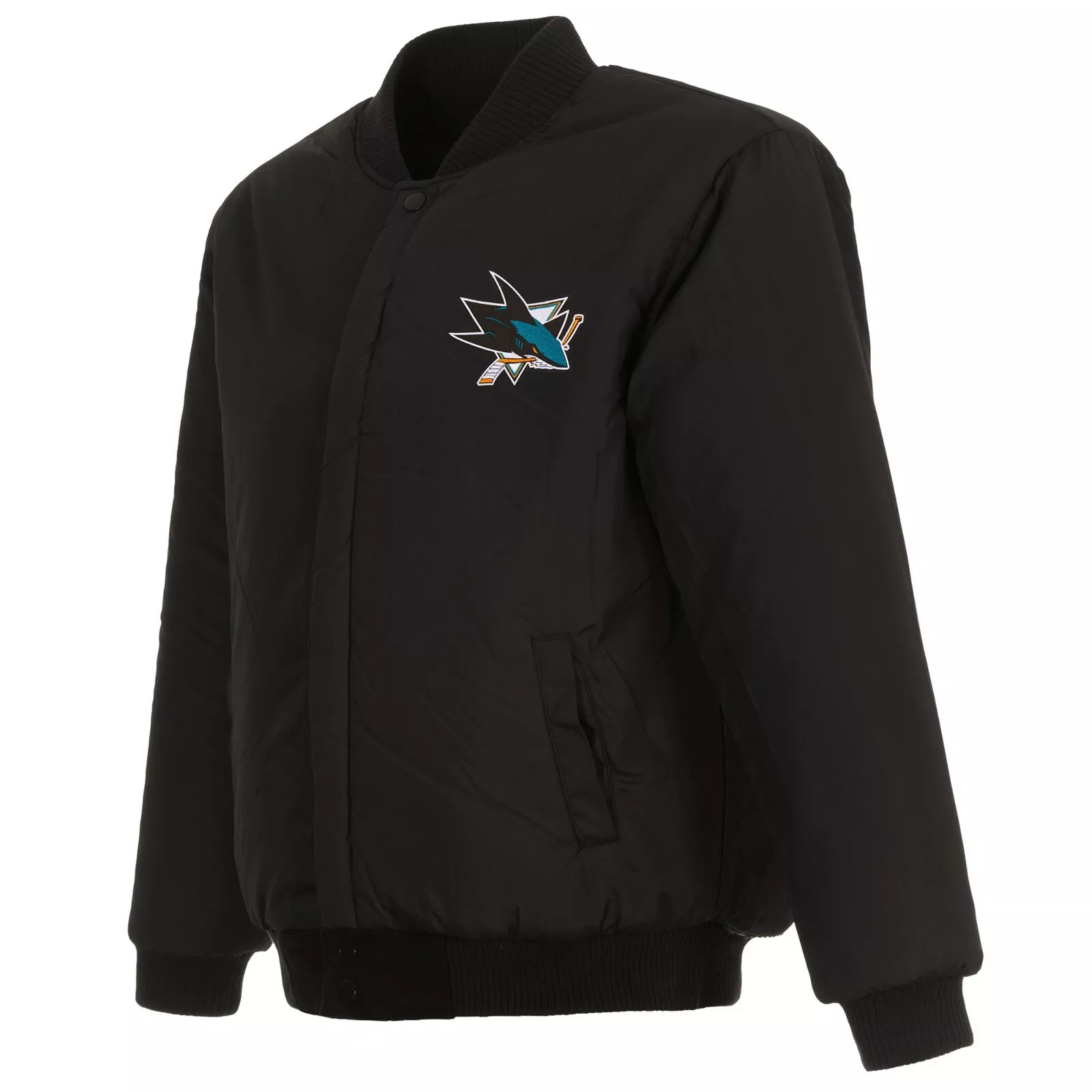San Jose Sharks Logo Black Reversible Full Wool One Color Varsity Jacket - Image 3
