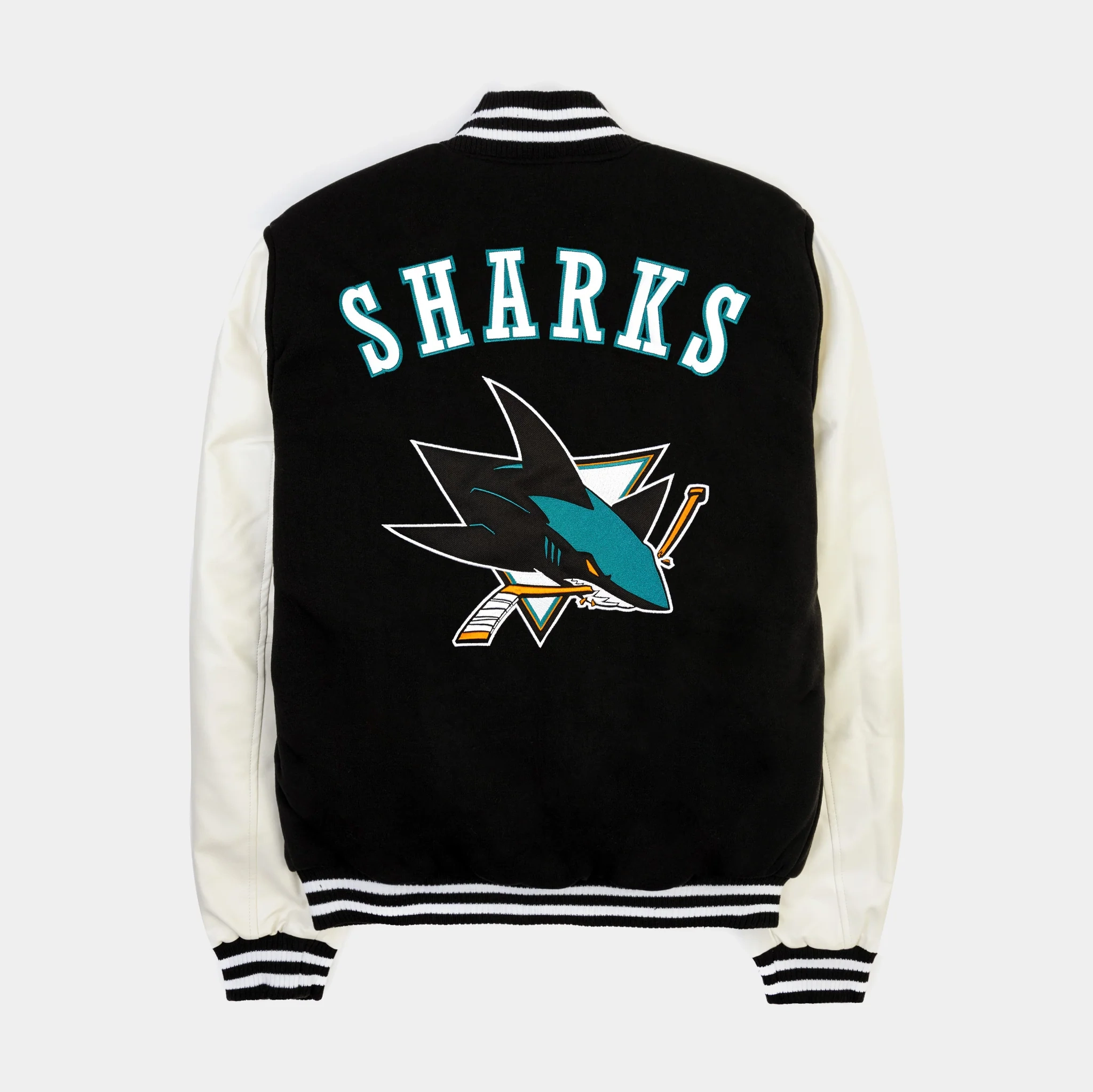 San Jose Sharks Reversible Black & White Letterman Varsity Jacket - Image 2