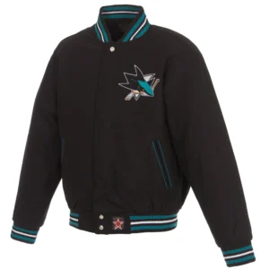 San Jose Sharks Reversible Black/Teal Full Wool One Color Varsity Jacket