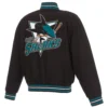 San Jose Sharks Reversible Black/Teal Full Wool One Color Varsity Jacket - Image 2