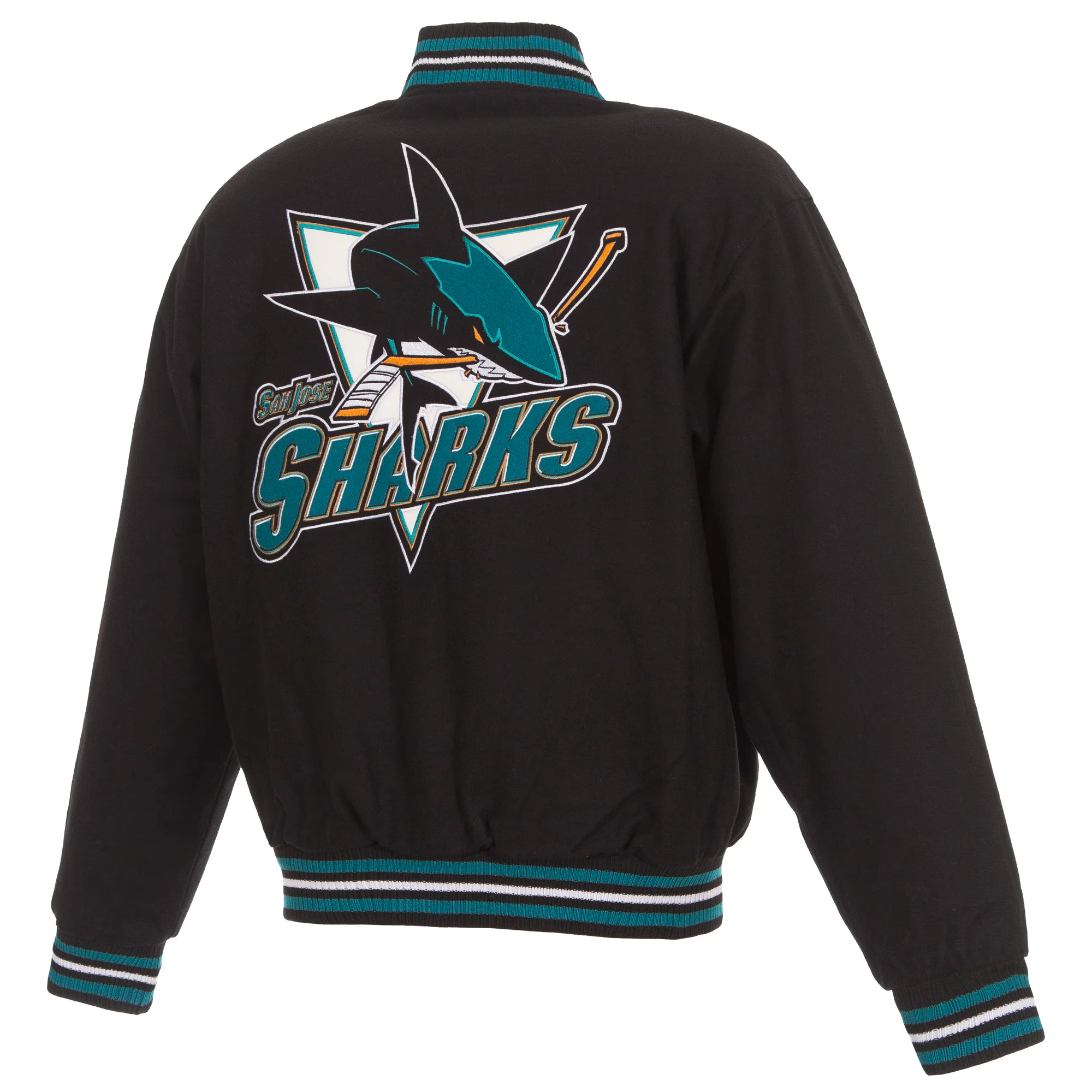 San Jose Sharks Reversible Black/Teal Full Wool One Color Varsity Jacket - Image 2
