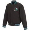 San Jose Sharks Reversible Black/Teal Full Wool One Color Varsity Jacket - Image 3