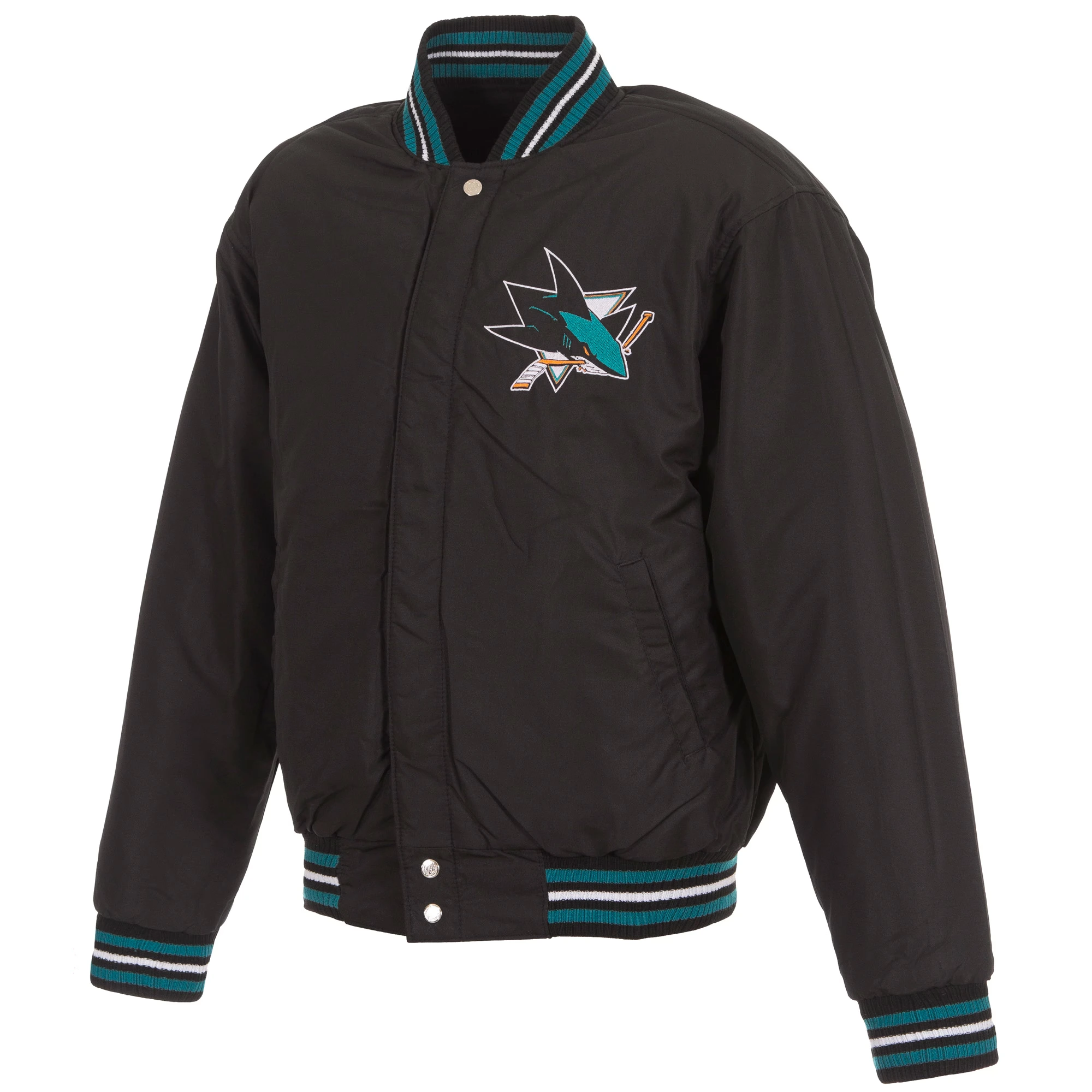 San Jose Sharks Reversible Black/Teal Full Wool One Color Varsity Jacket - Image 3