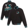 San Jose Sharks Reversible Black/Teal Full Wool One Color Varsity Jacket - Image 4