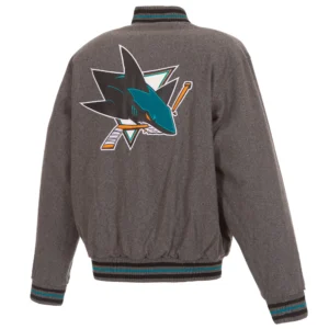Alternative view of San Jose Sharks Reversible Gray/Black Full Wool One Color Varsity Jacket