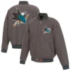 San Jose Sharks Reversible Gray/Black Full Wool One Color Varsity Jacket - Image 4