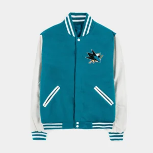 San Jose Sharks Reversible Teal & White Letterman Varsity Jacket