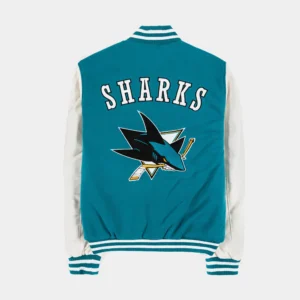 Alternative view of San Jose Sharks Reversible Teal & White Letterman Varsity Jacket