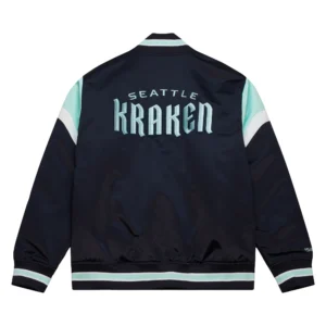 Alternative view of Seattle Kraken Cooperstown Heavyweight Full-Snap Navy Varsity Jacket