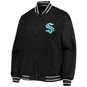Seattle Kraken Logo Full Black Satin Varsity Jacket