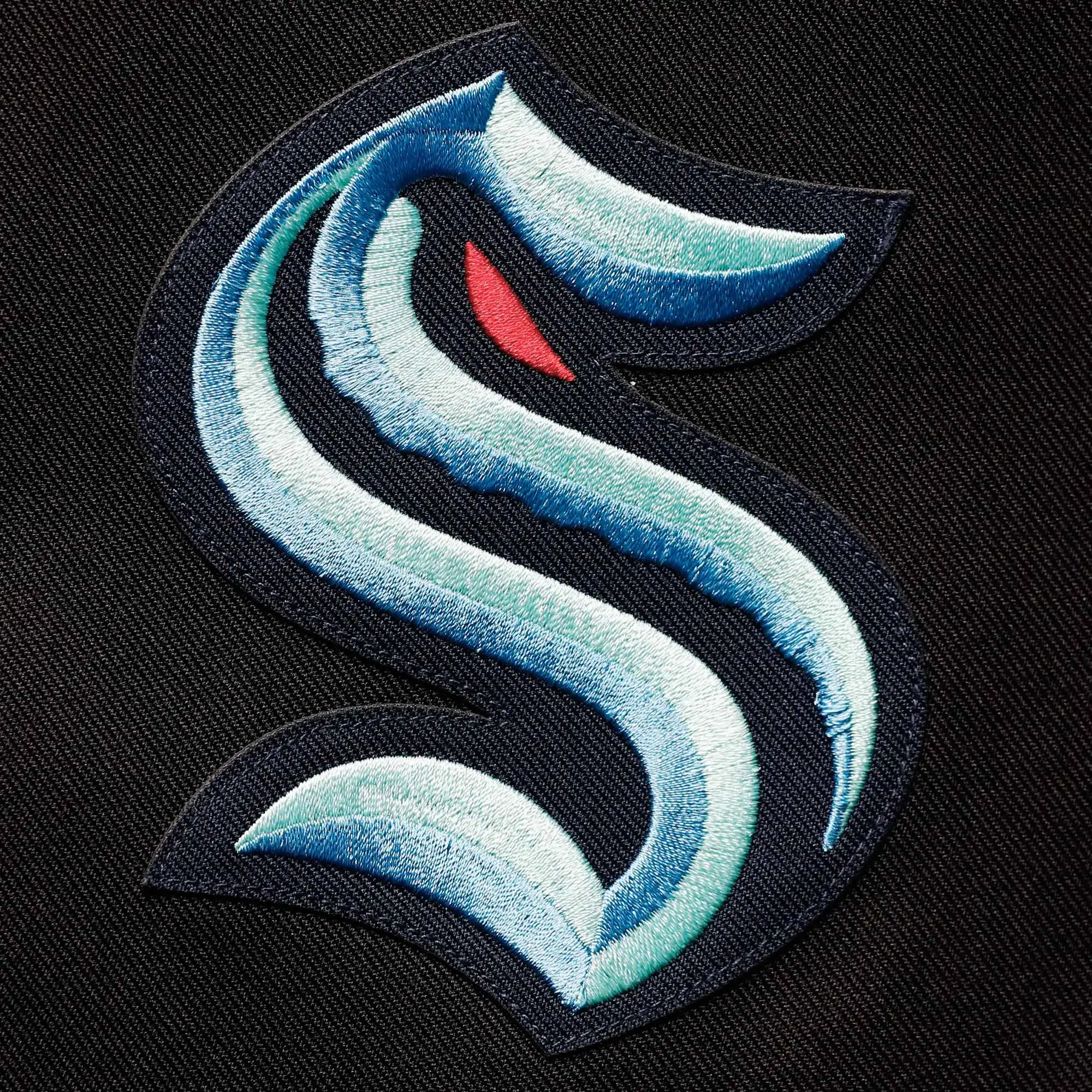 Seattle Kraken Logo Full Black Satin Varsity Jacket - Image 3