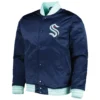 Seattle Kraken Heavyweight Full-Snap Logo Navy Satin Varsity Jacket
