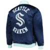 Seattle Kraken Heavyweight Full-Snap Logo Navy Satin Varsity Jacket - Image 2
