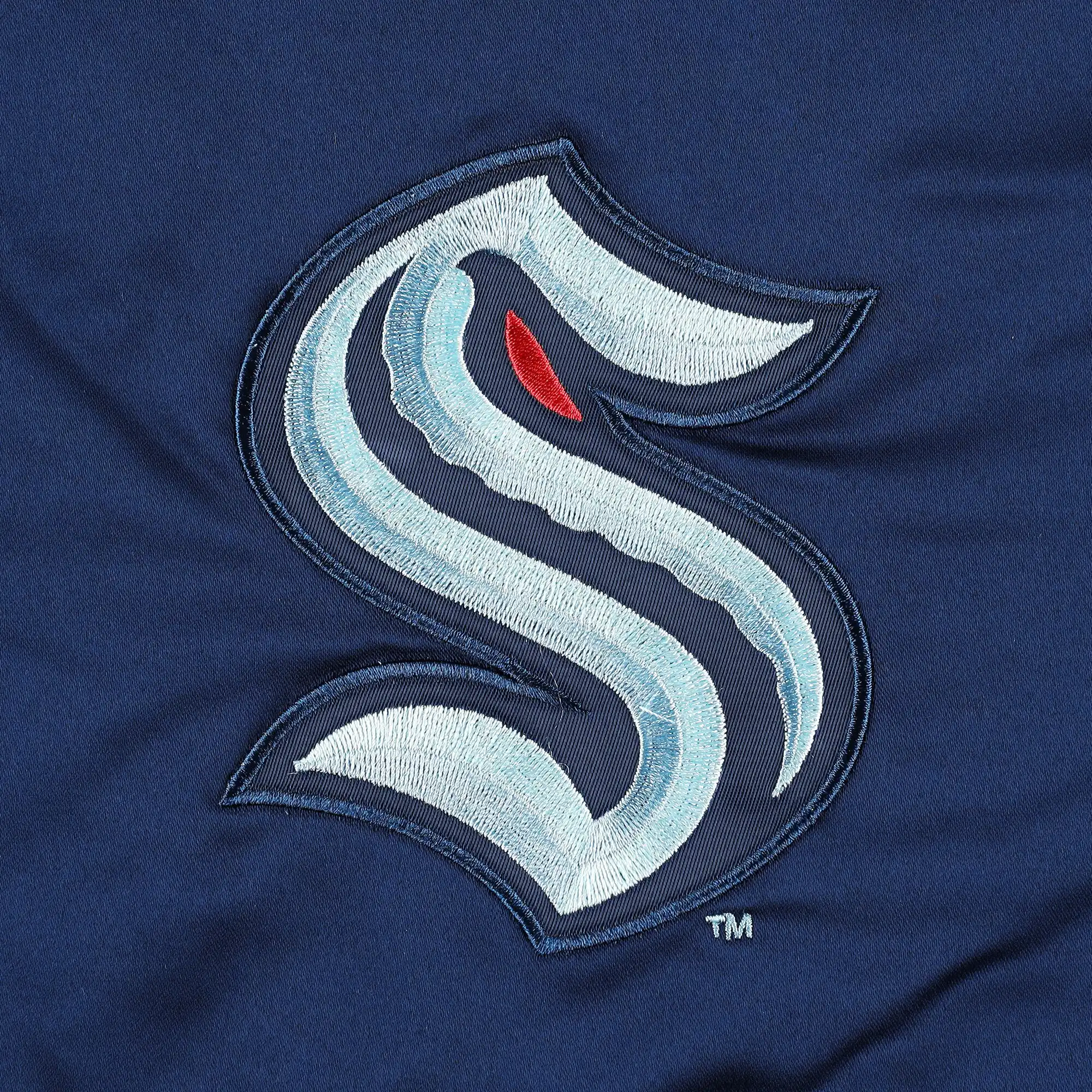 Seattle Kraken Heavyweight Full-Snap Logo Navy Satin Varsity Jacket - Image 3