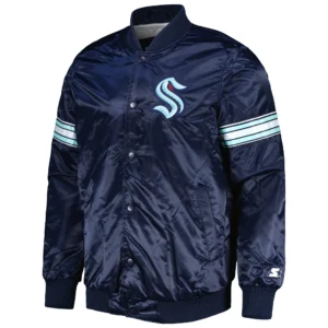 Seattle Kraken Pick & Roll Navy Satin Varsity Jacket