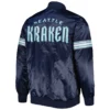 Seattle Kraken Pick & Roll Navy Satin Varsity Jacket - Image 2