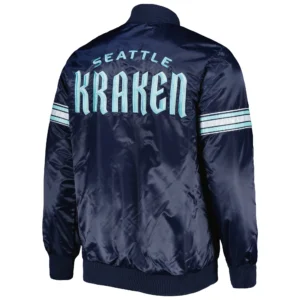 Alternative view of Seattle Kraken Pick & Roll Navy Satin Varsity Jacket
