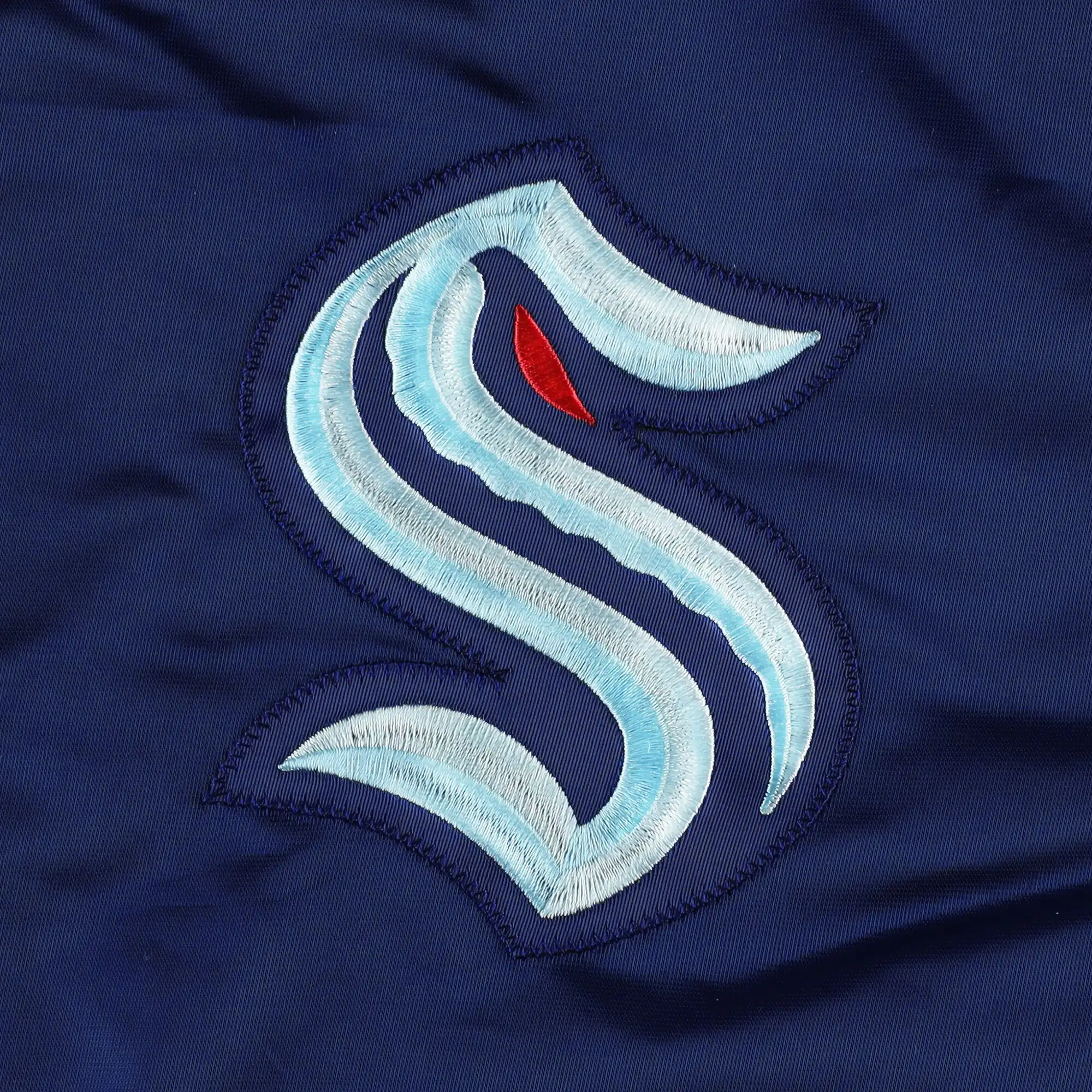 Seattle Kraken Pick & Roll Navy Satin Varsity Jacket - Image 3