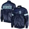Seattle Kraken Pick & Roll Navy Satin Varsity Jacket - Image 4