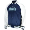 Seattle Kraken Lead Off Primetime Navy & White Raglan Satin Varsity Jacket