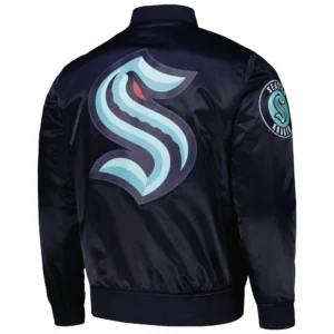 Alternative view of Seattle Kraken Pro Standard Classic Deep Sea Blue navy Satin Varsity Jacket