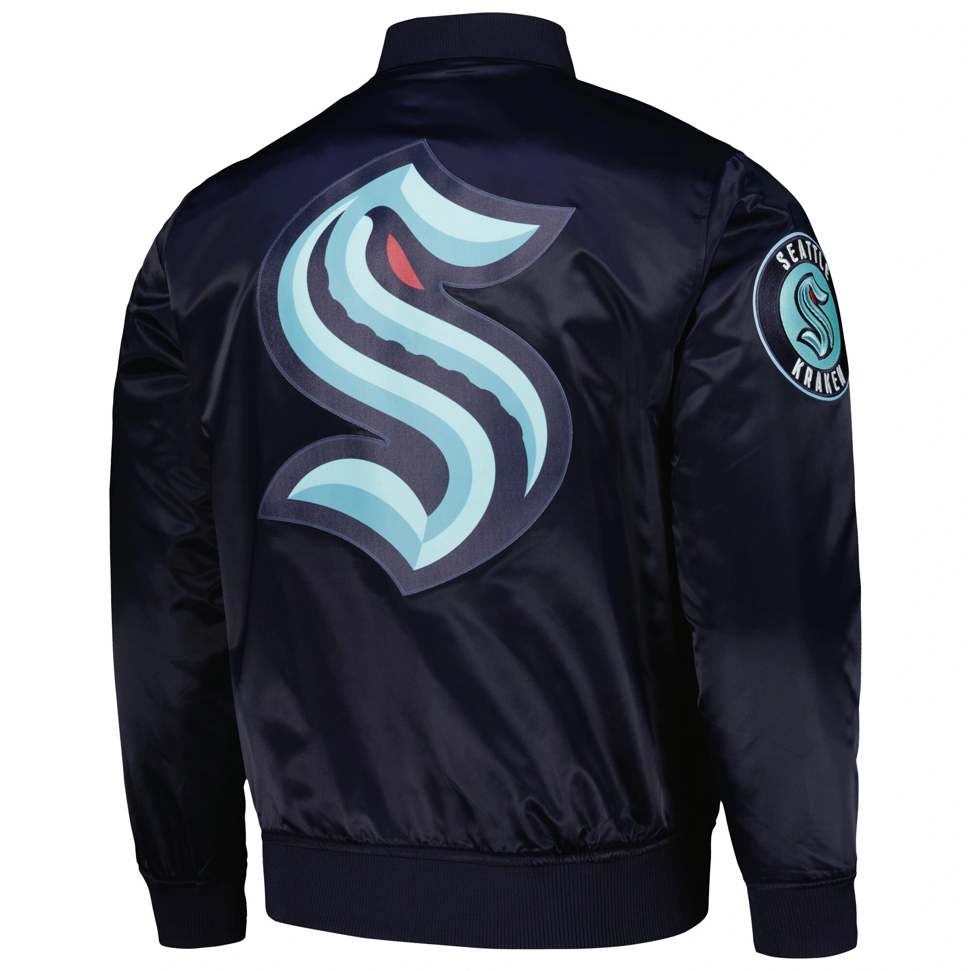 Seattle Kraken Pro Standard Classic Deep Sea Blue navy Satin Varsity Jacket - Image 2