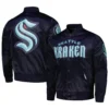 Seattle Kraken Pro Standard Classic Deep Sea Blue navy Satin Varsity Jacket - Image 3
