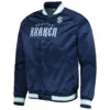 Seattle Kraken Throwback Wordmark Raglan Full-Snap Navy Satin Varsity Jacket