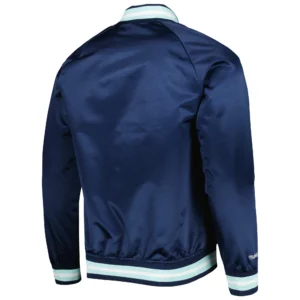 Alternative view of Seattle Kraken Throwback Wordmark Raglan Full-Snap Navy Satin Varsity Jacket