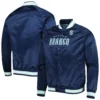 Seattle Kraken Throwback Wordmark Raglan Full-Snap Navy Satin Varsity Jacket - Image 3