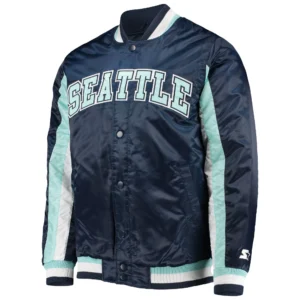 Seattle Kraken Starter Navy The Ace Satin Varsity Jacket