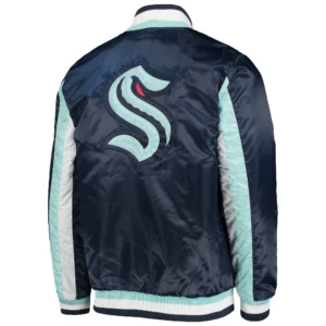 Alternative view of Seattle Kraken Starter Navy The Ace Satin Varsity Jacket