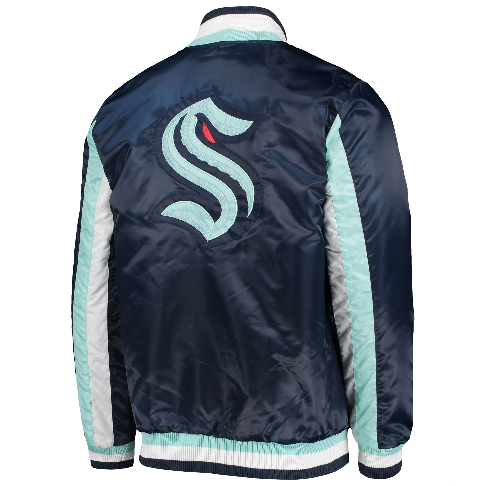 Seattle Kraken Starter Navy The Ace Satin Varsity Jacket - Image 2