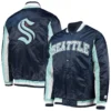 Seattle Kraken Starter Navy The Ace Satin Varsity Jacket - Image 4