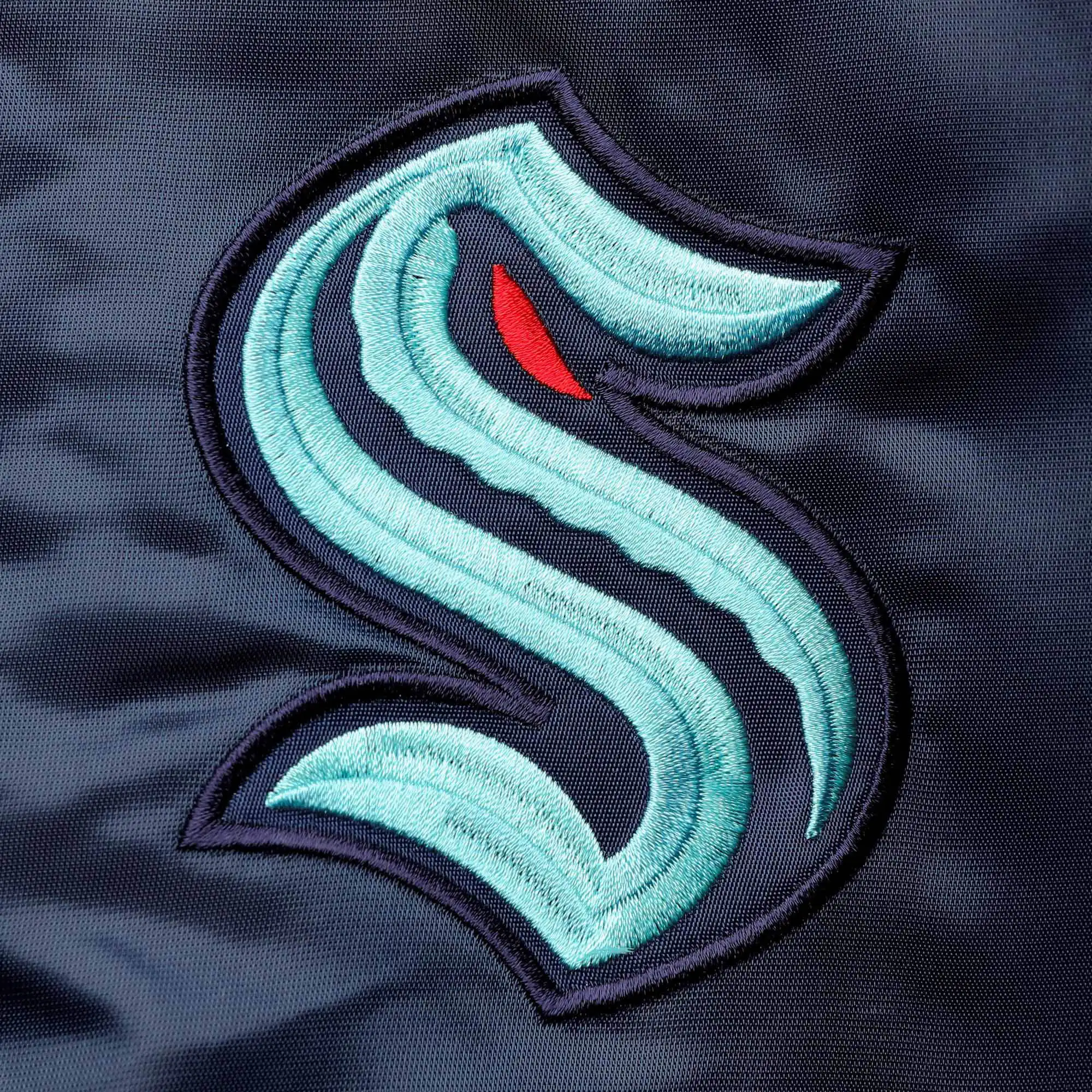 Seattle Kraken Starter Navy/Light Blue The Leader Varsity Satin Varsity Jacket - Image 3