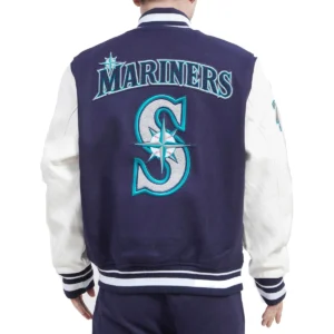 Alternative view of Seattle Mariners Retro Classic Baseball Team Wool & Leather Varsity Jacket