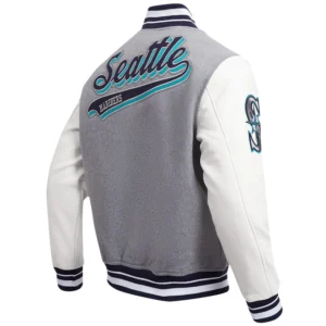 Alternative view of Seattle Mariners Pro Standard Script Tail Wool & Leather Varsity Jacket