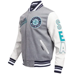 Seattle Mariners Pro Standard Script Tail Wool & Leather Varsity Jacket