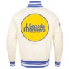 Seattle Mariners Retro Classic Ribbed Knitted Full-Snap Satin Varsity Jacket - Image 2