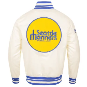 Alternative view of Seattle Mariners Retro Classic Ribbed Knitted Full-Snap Satin Varsity Jacket