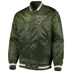 St. Louis Blues Full-Snap Green Satin Varsity Jacket