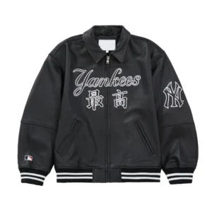 New York Yankees Supreme Kanji Black Leather Jacket