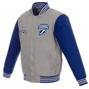Tampa Bay Lightning 3 Time Stanley Cup Champions Full-Snap Satin Varsity Jacket
