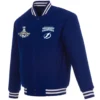 Tampa Bay Lightning 3 Time Stanley Cup Champions Reversible Blue Full Wool One Color Varsity Jacket