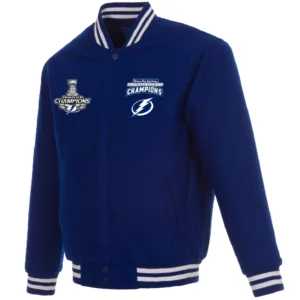 Tampa Bay Lightning 3 Time Stanley Cup Champions Reversible Blue Full Wool One Color Varsity Jacket